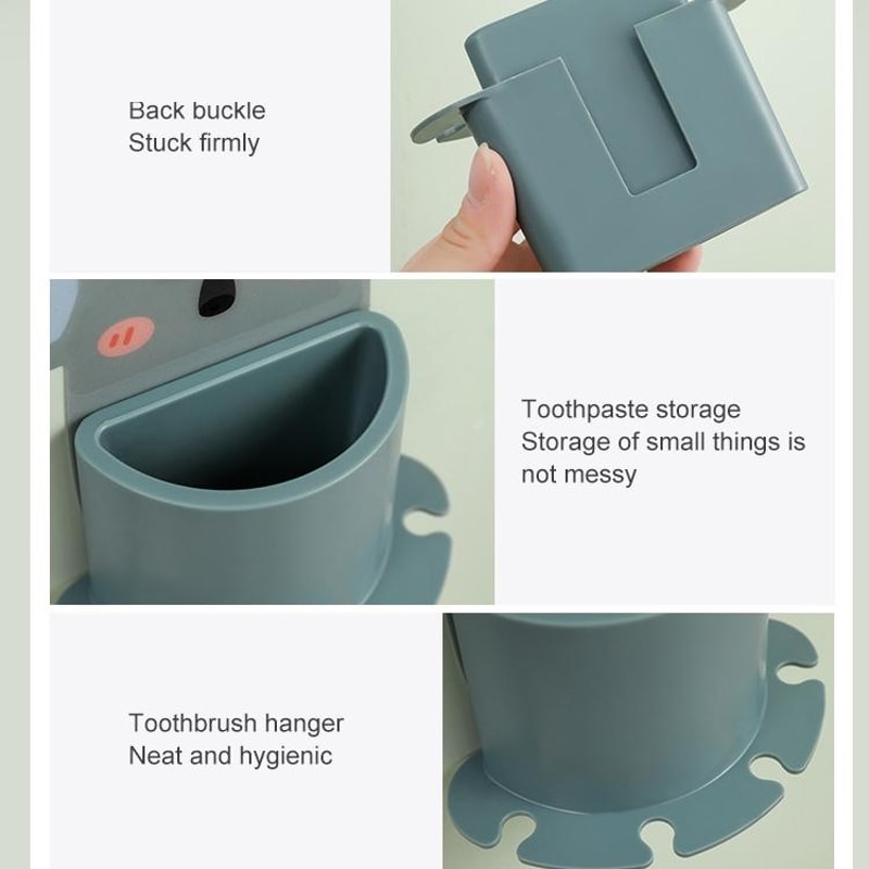 Cute Cartoon Animal Wall Mounted Toothbrush Holder Shelf With Drainage Bathroom Organizer 3