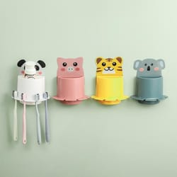 cute cartoon animal wall mounted toothbrush holder shelf with drainage bathroom organizer