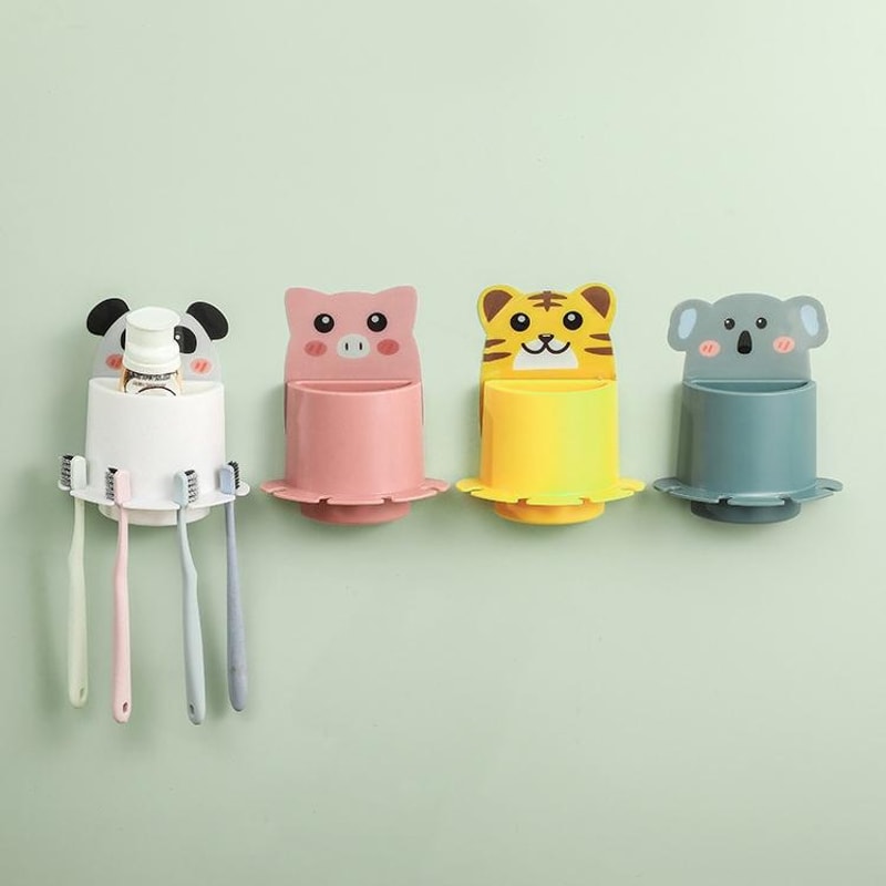 Cute Cartoon Animal Wall Mounted Toothbrush Holder Shelf With Drainage Bathroom Organizer 0