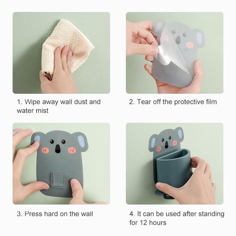 Cute Cartoon Animal Wall Mounted Toothbrush Holder Shelf With Drainage Bathroom Organizer 9