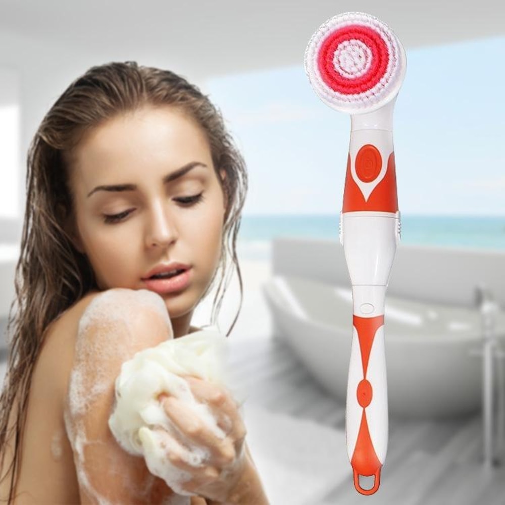 Electric Waterproof Bath Brush Long Handle Back Scrubber With 4 Heads Body Cleansing Massager 0