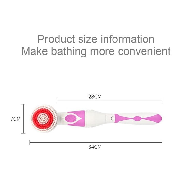 Electric Waterproof Bath Brush Long Handle Back Scrubber With 4 Heads Body Cleansing Massager 3