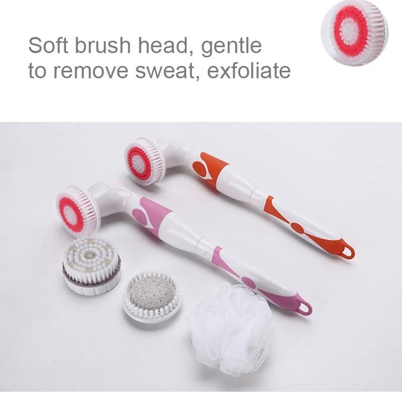 Electric Waterproof Bath Brush Long Handle Back Scrubber With 4 Heads Body Cleansing Massager 8