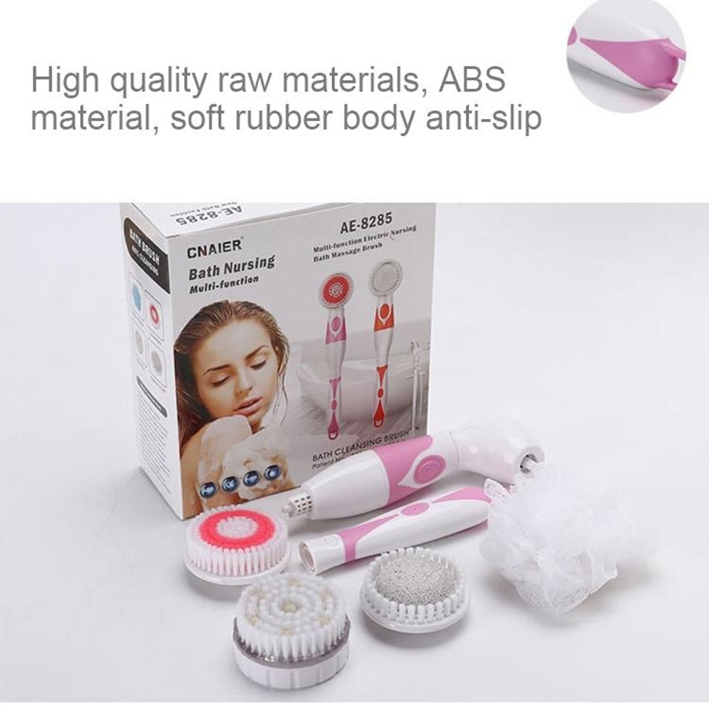Electric Waterproof Bath Brush Long Handle Back Scrubber With 4 Heads Body Cleansing Massager 9