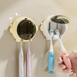 cartoon wall mounted toothbrush holder no drill bathroom shelf organizer with drain design