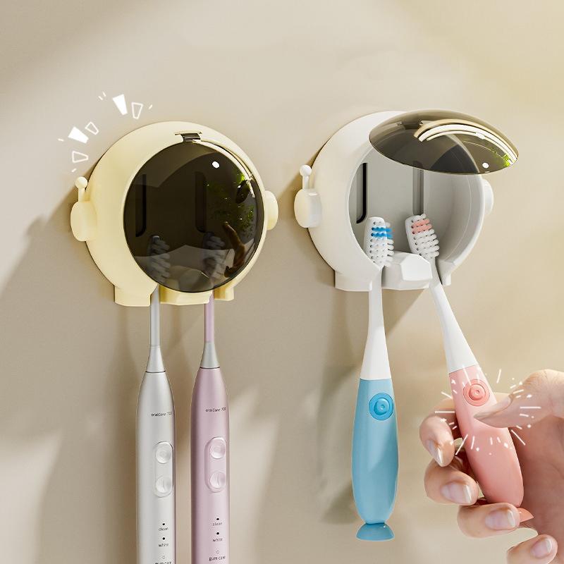 Cartoon Wall Mounted Toothbrush Holder No Drill Bathroom Shelf Organizer With Drain Design 0