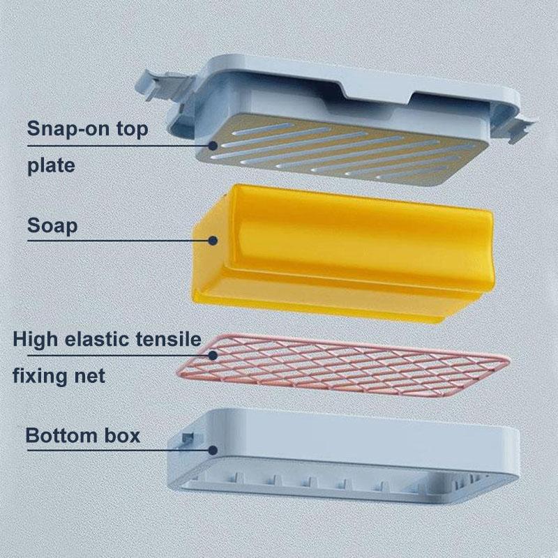 Anti Slip Soap Holder With Drain Tray Elastic Mesh Soap Saver Box For Bathroom Kitchen 3