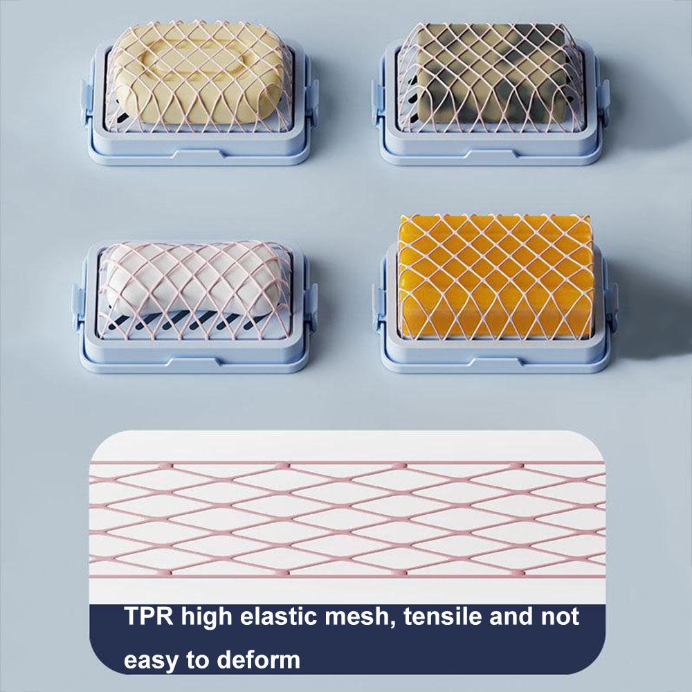 Anti Slip Soap Holder With Drain Tray Elastic Mesh Soap Saver Box For Bathroom Kitchen 6
