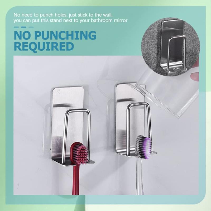 Stainless Steel Sponge Holder Set No Drill Wall Mounted Toothbrush Organizer 6