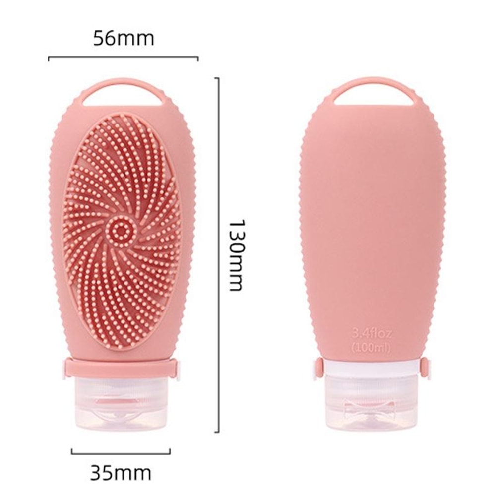 2 In 1 Silicone Shower Brush Dispenser Bottle Portable Travel Shampoo Body Wash Container 3