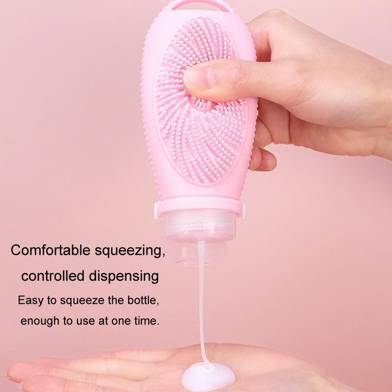 2 In 1 Silicone Shower Brush Dispenser Bottle Portable Travel Shampoo Body Wash Container 7