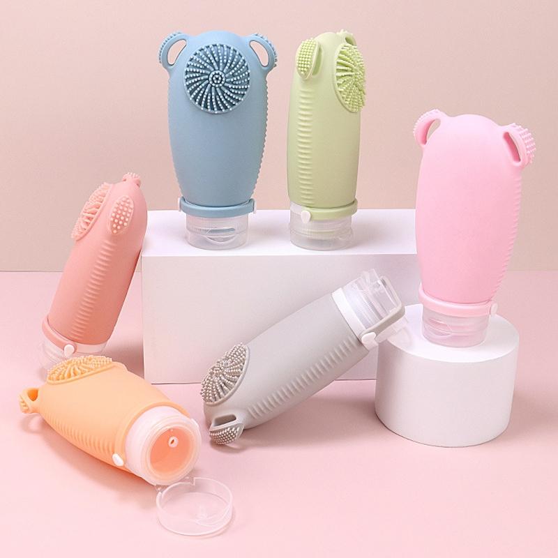 2 In 1 Travel Shampoo Bottle With Brush Leakproof Silicone Squeeze Dispenser 0