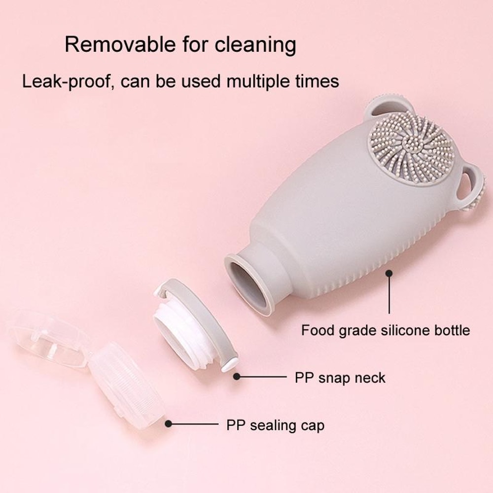 2 In 1 Travel Shampoo Bottle With Brush Leakproof Silicone Squeeze Dispenser 3