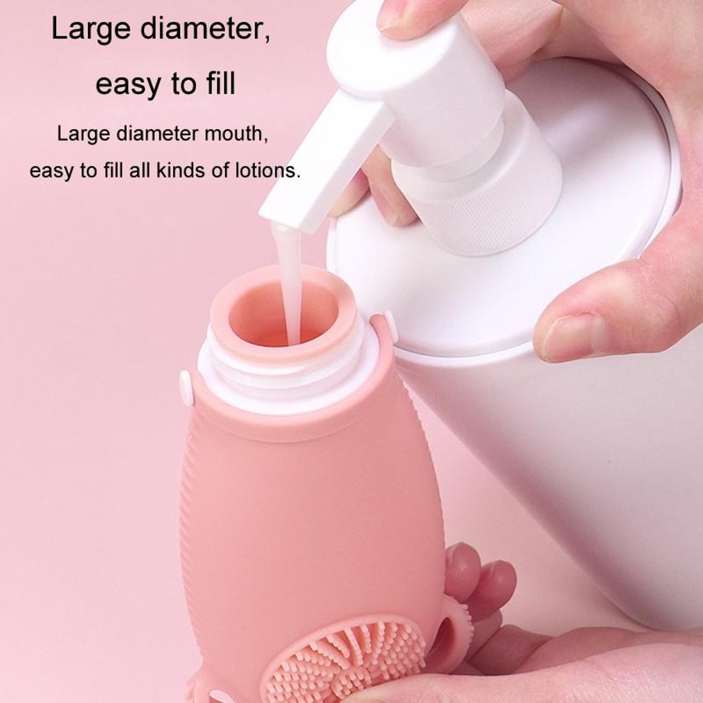 2 In 1 Travel Shampoo Bottle With Brush Leakproof Silicone Squeeze Dispenser 8