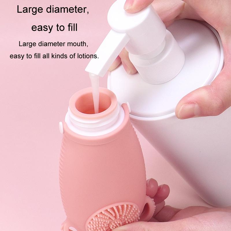 2 In 1 Travel Shampoo Bottle With Brush Leakproof Silicone Squeeze Dispenser 8