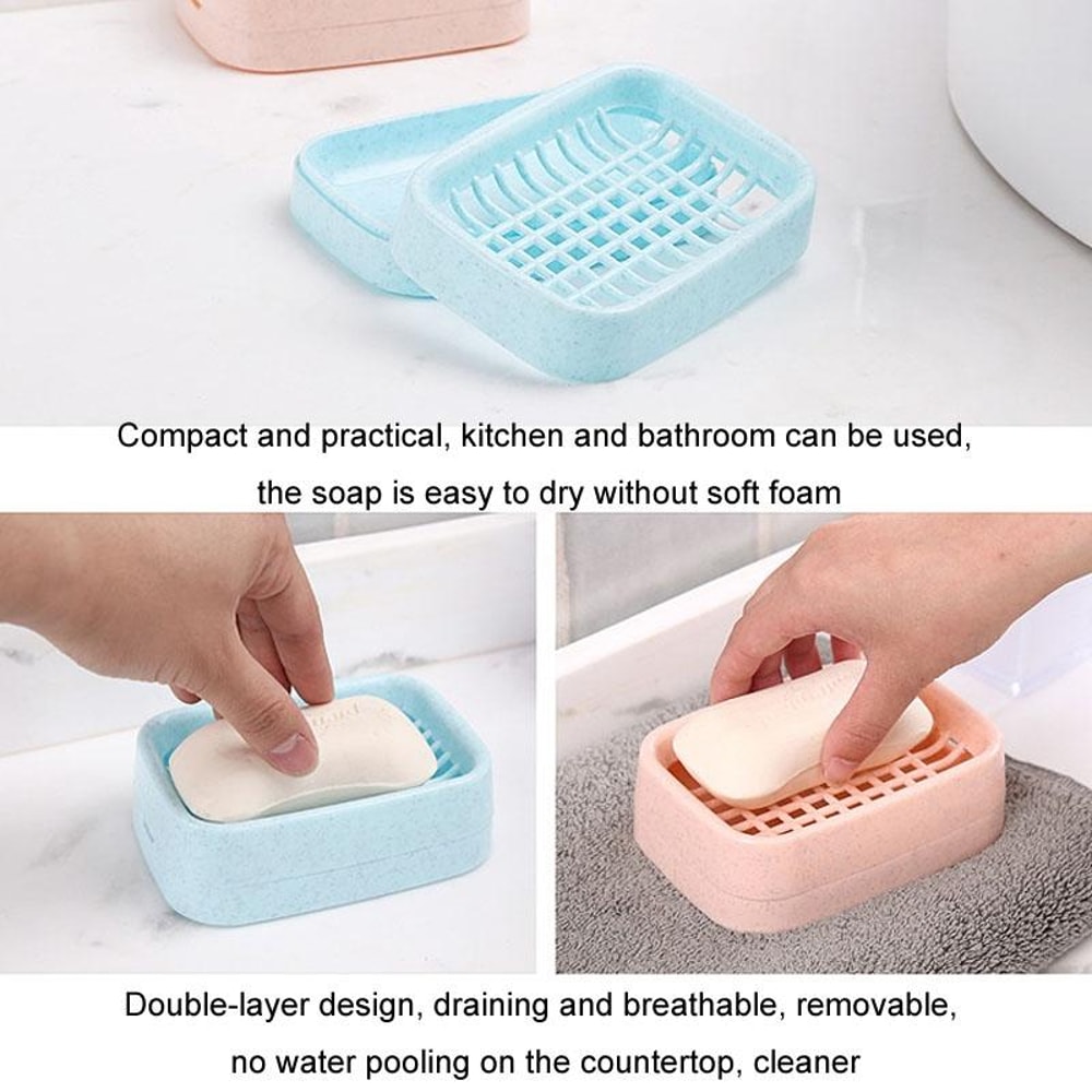 Dual Layer Self Draining Soap Holder Bathroom Soap Dish Box 4
