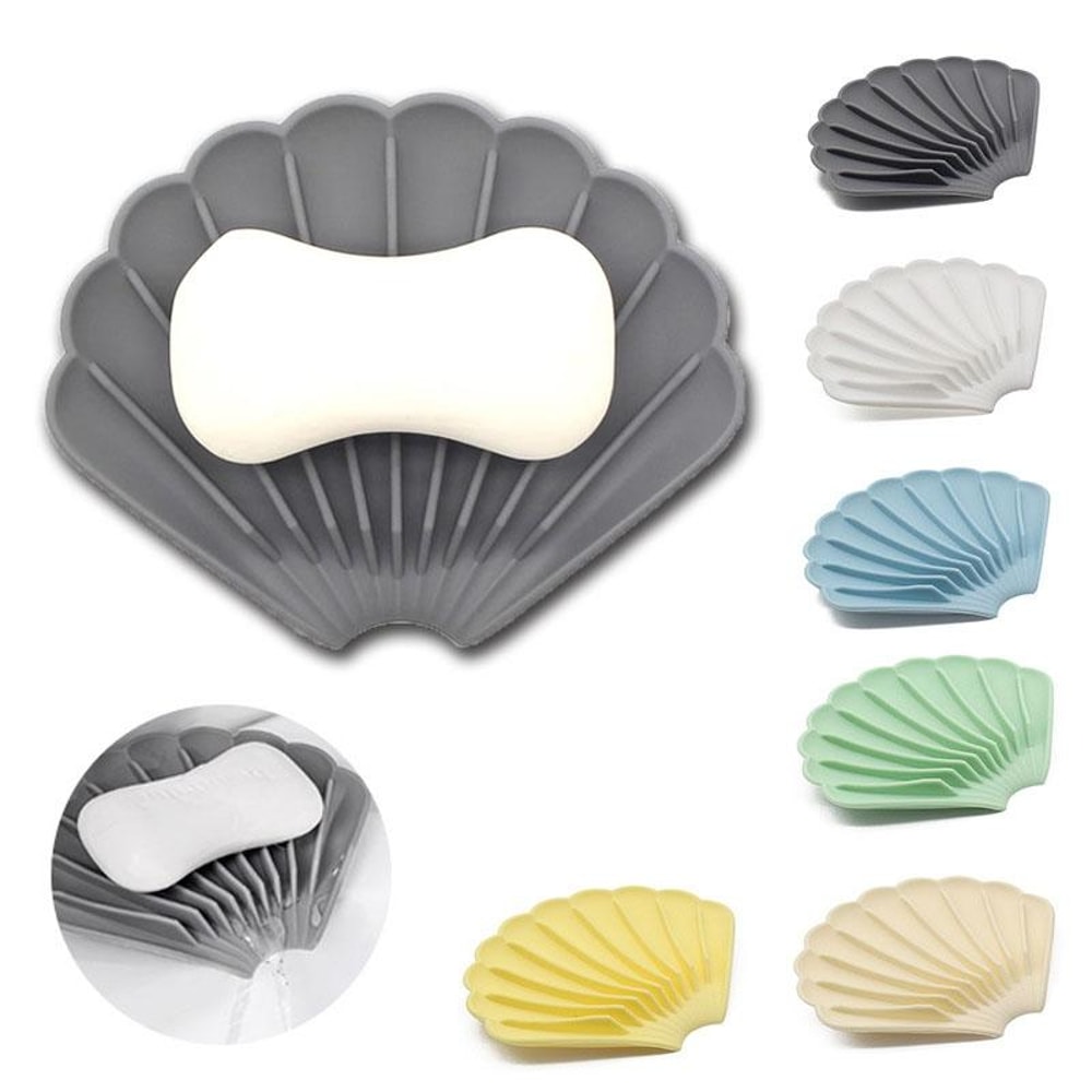 Self Draining Silicone Soap Dish Non Slip Holder Shell Design Bathroom Soap Tray 2