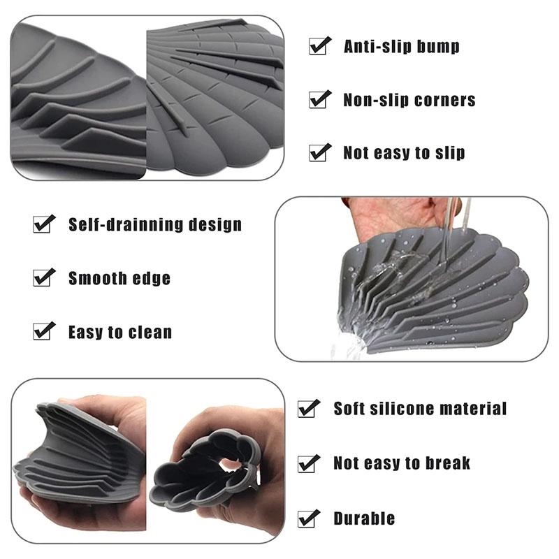 Self Draining Silicone Soap Dish Non Slip Holder Shell Design Bathroom Soap Tray 6