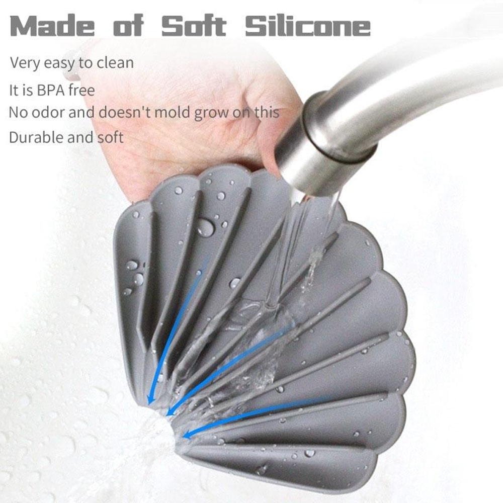 Self Draining Silicone Soap Dish Non Slip Holder Shell Design Bathroom Soap Tray 7