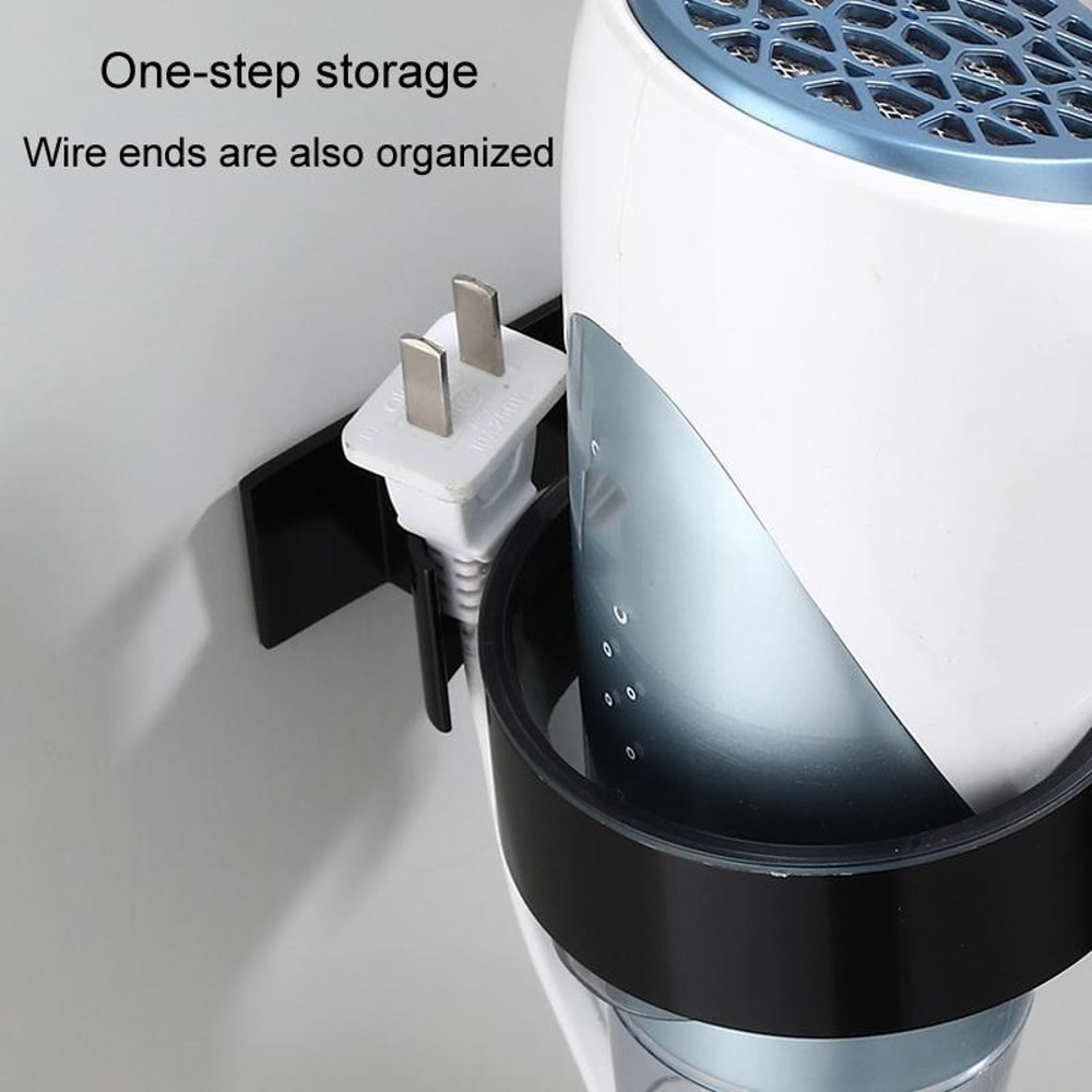 Wall Mounted Hair Dryer Holder No Drill Bathroom Organizer Shelf With Cable Storage 6