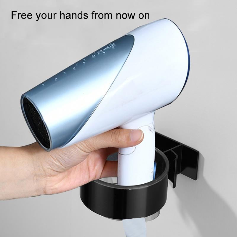 Wall Mounted Hair Dryer Holder No Drill Bathroom Organizer Shelf With Cable Storage 7