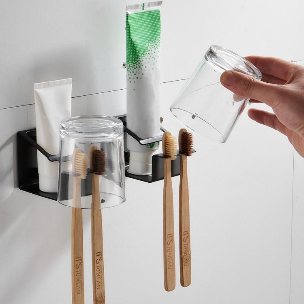 Wall Mounted Stainless Steel Toothbrush Holder With No Drill Install Bathroom Organizer Rack 1