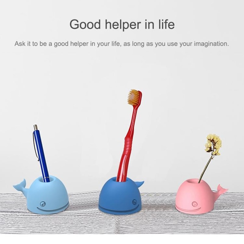 Silicone Whale Toothbrush Holder Set Cute Bathroom Organizer Pen Stand 1