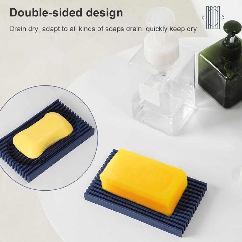 Double Sided Soap Dish With Drain Soft Rubber Non Slip Soap Holder For Bathroom Countertop 7
