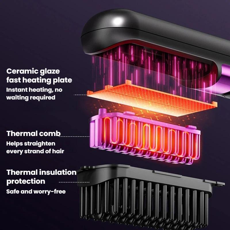 Cordless Hair Straightening Brush With Negative Ion Care Portable Wireless Styling Comb 5