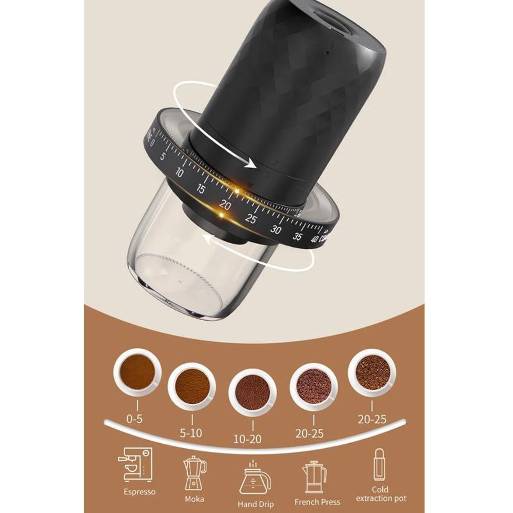 Portable Electric Coffee Grinder USB Rechargeable Ceramic Burr Mill With 40 Settings 2