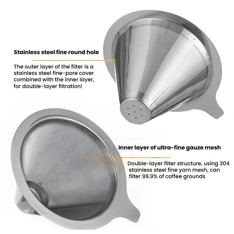 Reusable Stainless Steel Coffee Filter For Pour Over Drip Makers Eco Friendly Mesh Brewer 5