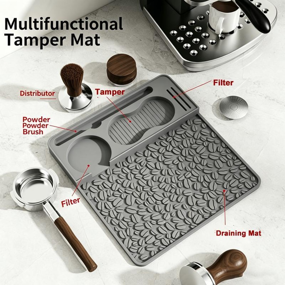 Silicone Espresso Tamping Mat With Organizer Slots Non Slip Coffee Tamper Station For Baristas 2