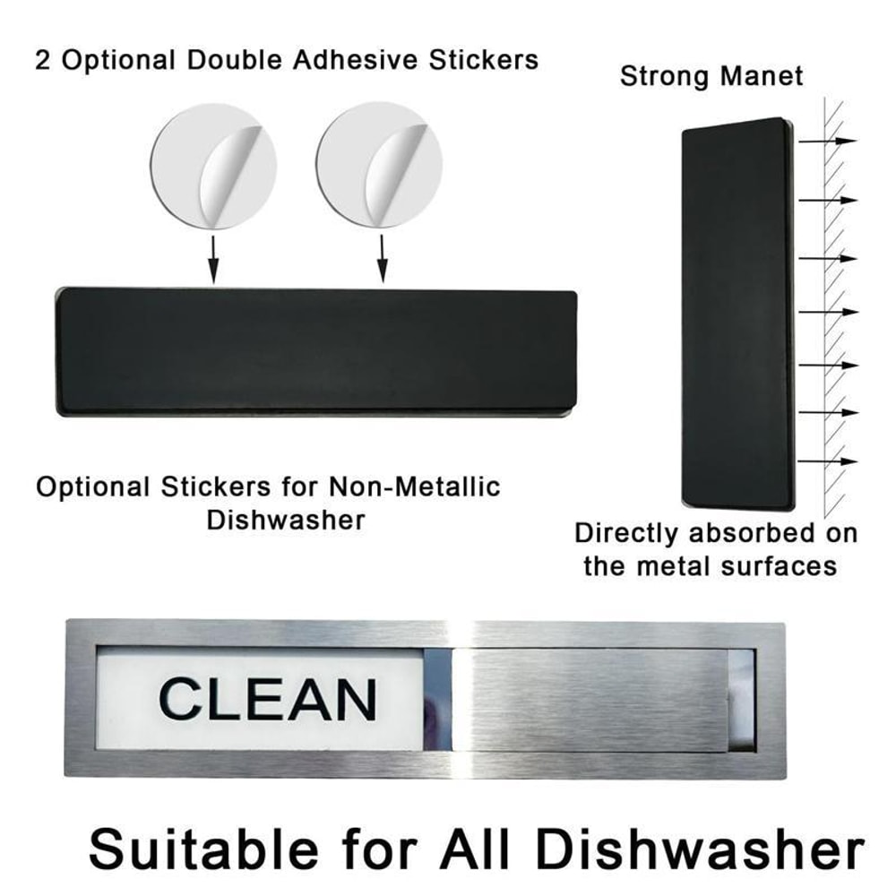 Stainless Steel Dishwasher Magnet Clean Dirty Sign With Slide Indicator 2