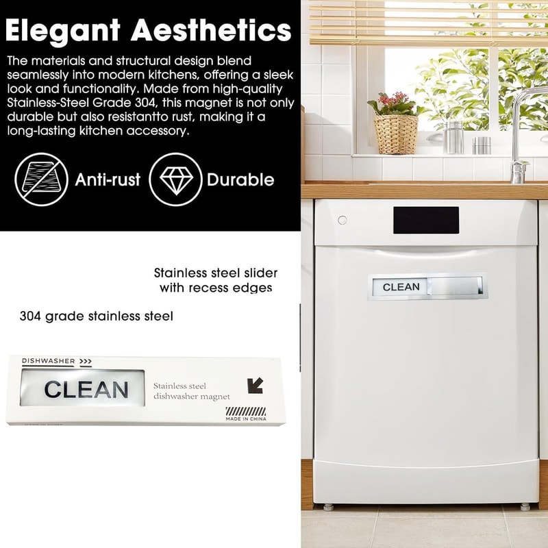 Stainless Steel Dishwasher Magnet Clean Dirty Sign With Slide Indicator 4