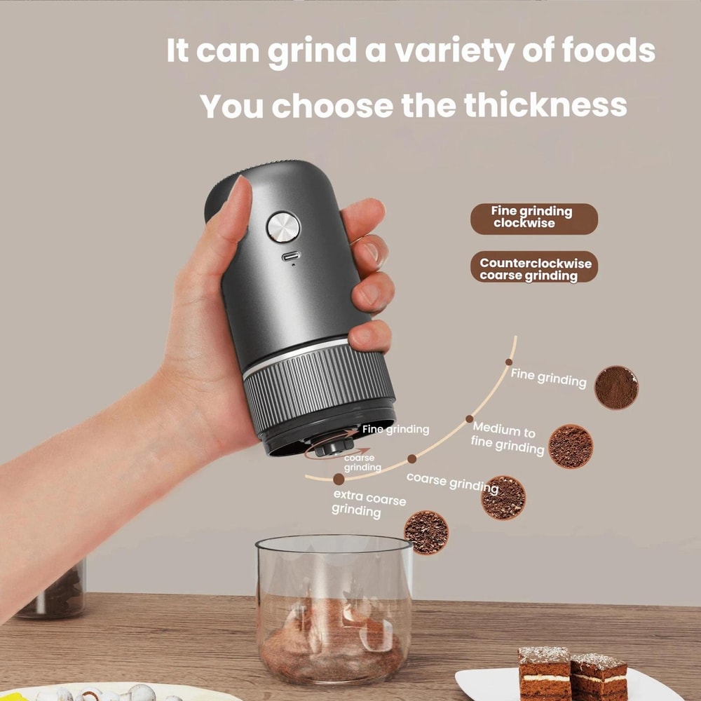 Portable Electric Burr Coffee Grinder USB Rechargeable With Adjustable Coarseness 2