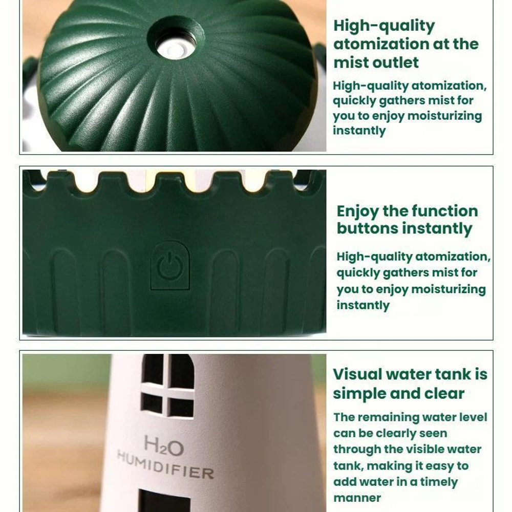 Lighthouse Mini USB Humidifier 290ml Quiet Aroma Diffuser For Home Office 4
