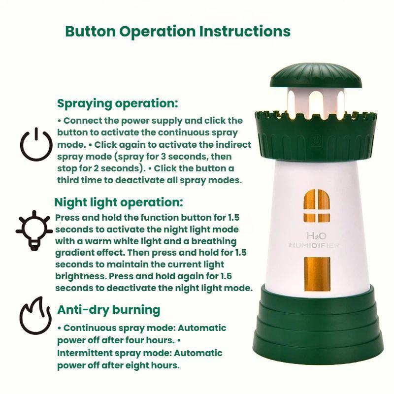 Lighthouse Mini USB Humidifier 290ml Quiet Aroma Diffuser For Home Office 6