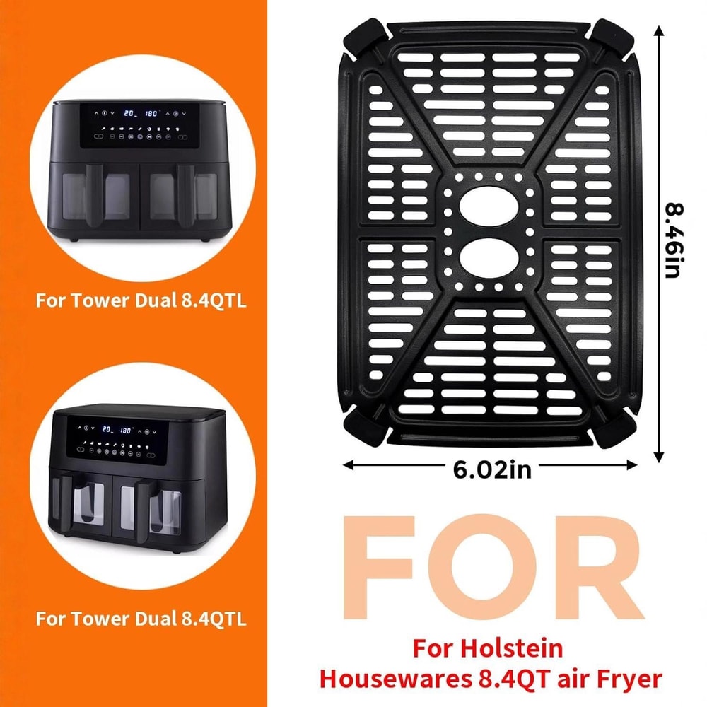 Dual Air Fryer Replacement Crisper Tray Drip Pan Set Nonstick Basket Insert For Holstein 84QT 3