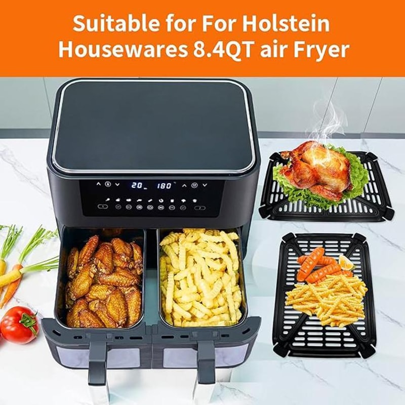 Dual Air Fryer Replacement Crisper Tray Drip Pan Set Nonstick Basket Insert For Holstein 84QT 1