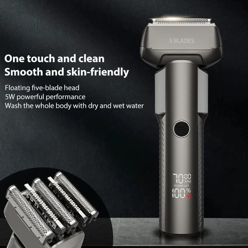 5 Blade Electric Shaver with LED Display Waterproof Rechargeable Grooming Razor