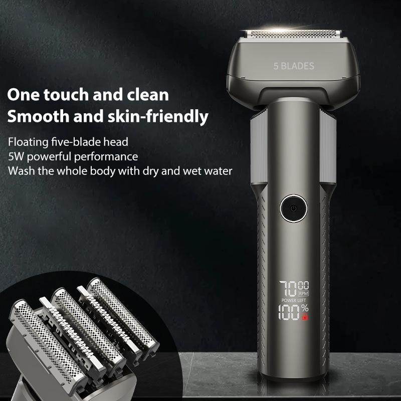 5 Blade Electric Shaver with LED Display Waterproof Rechargeable Grooming Razor