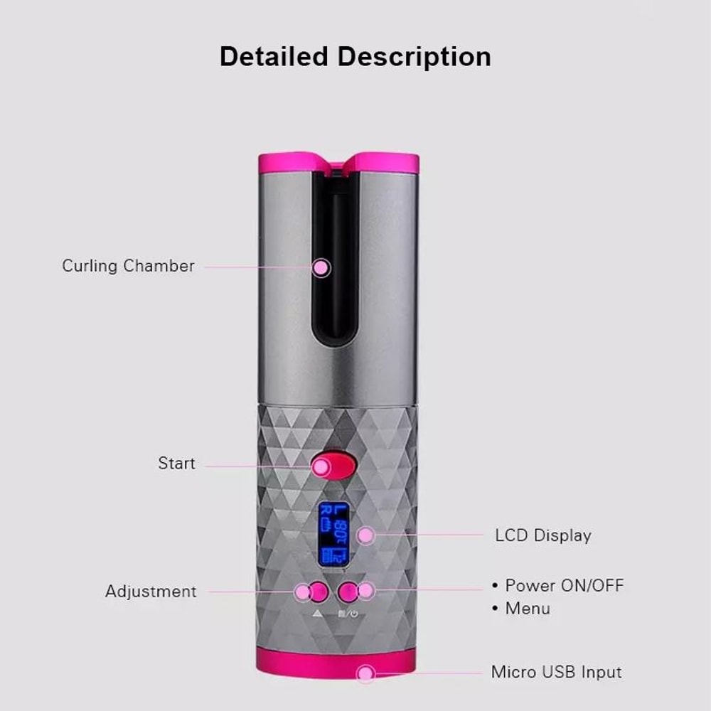Wireless Automatic Hair Curler USB Rechargeable Portable Curling Iron With LCD Display 1