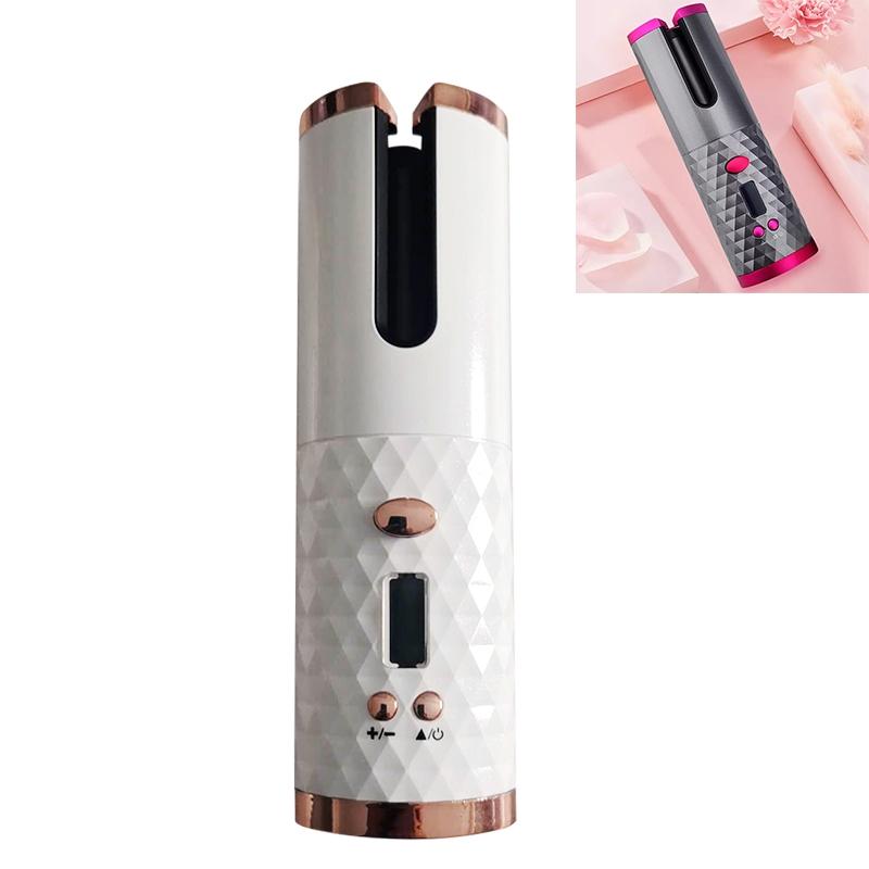 Wireless Automatic Hair Curler USB Rechargeable Portable Curling Iron with LCD Display