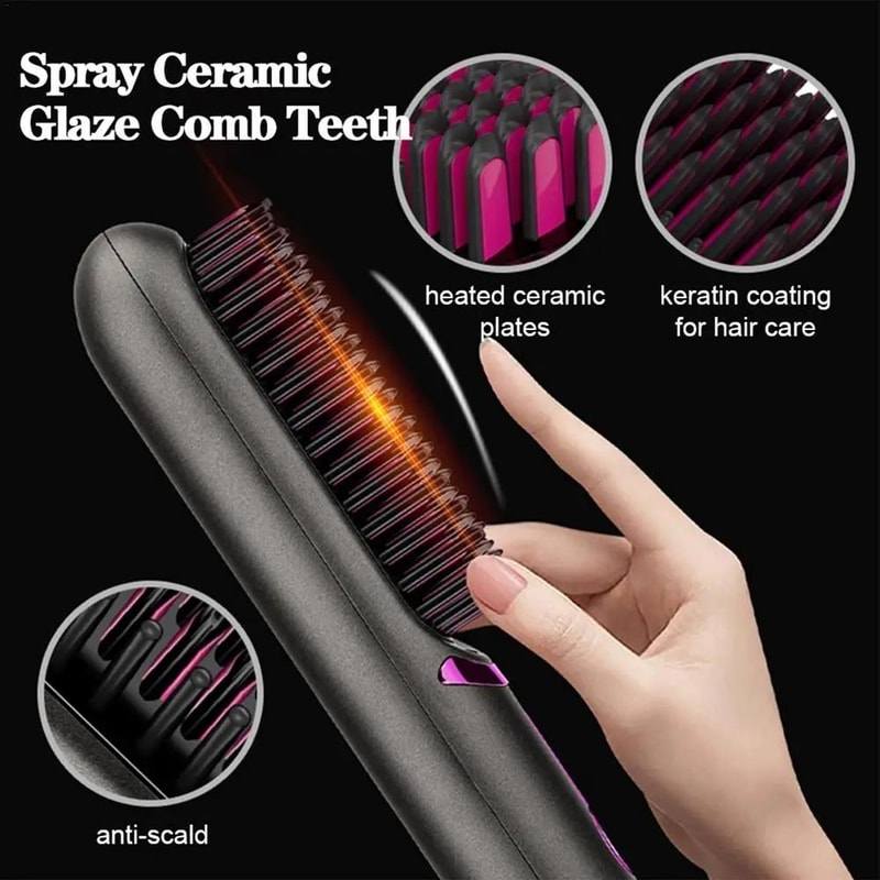 Cordless Hair Straightener Comb Portable USB Rechargeable Travel Hair Styler 3