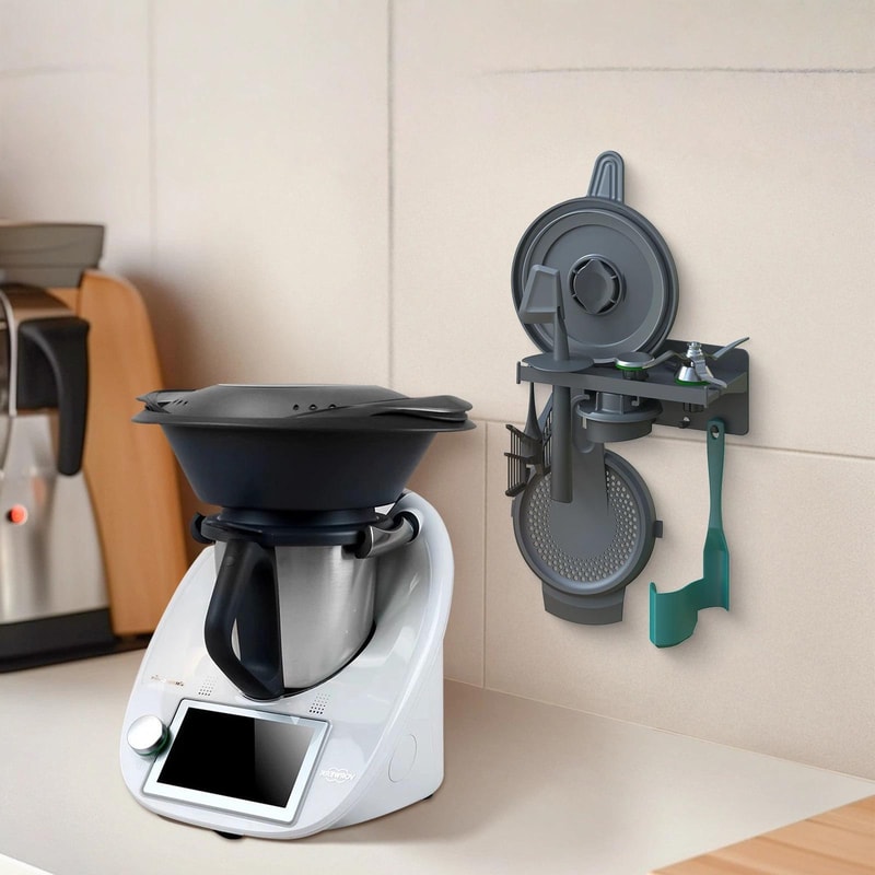 Thermomix Wall Mount Organizer Shelf With Hooks Space Saving Rack 0