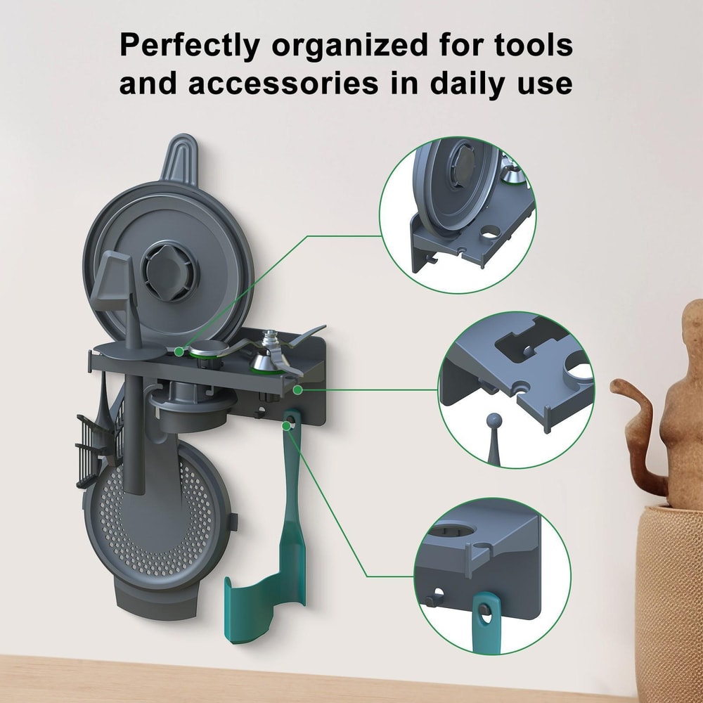 Thermomix Wall Mount Organizer Shelf With Hooks Space Saving Rack 3