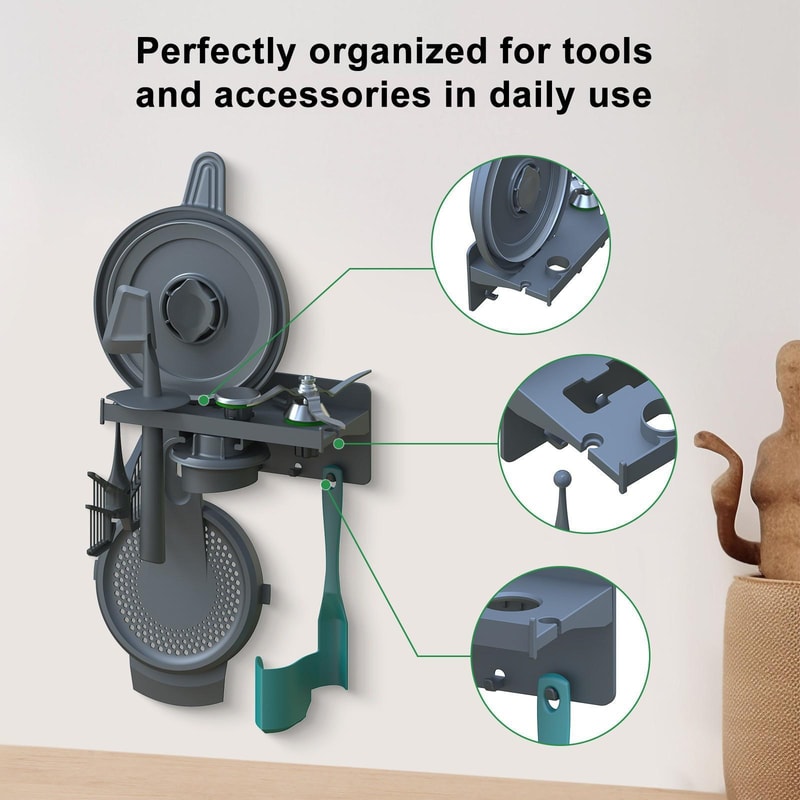 Thermomix Wall Mount Organizer Shelf With Hooks Space Saving Rack 3