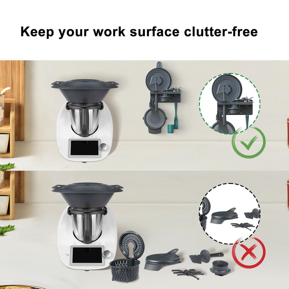 Thermomix Wall Mount Organizer Shelf With Hooks Space Saving Rack 5
