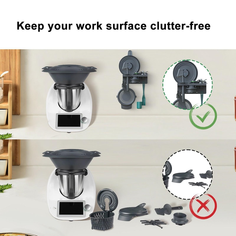 Thermomix Wall Mount Organizer Shelf With Hooks Space Saving Rack 5