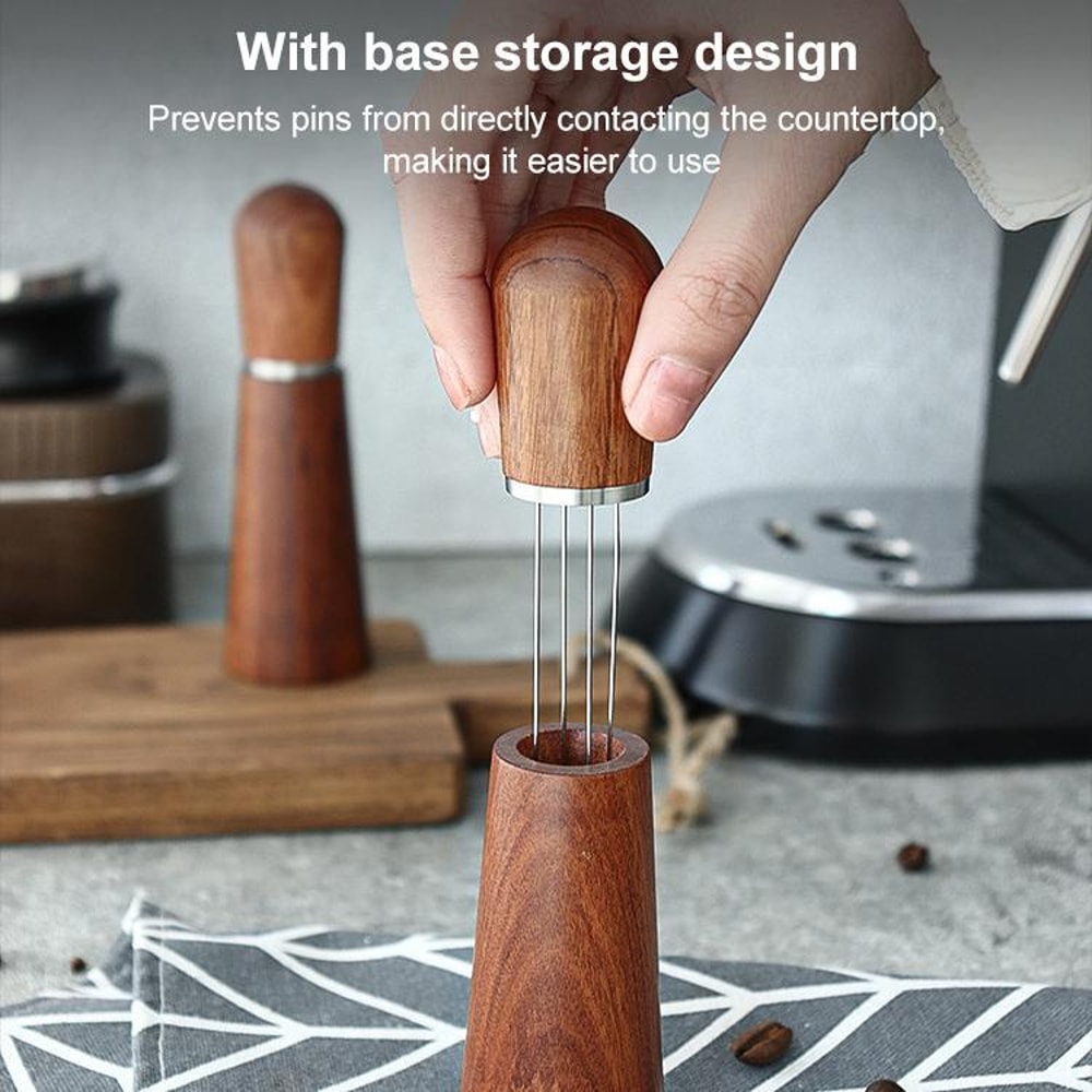 Espresso Distribution Tool With Wooden Stand Stainless Steel Coffee Needle Stirrer 6